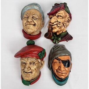 VTG Bossons Chalkware Heads (4) England Pirates Pipe Smoker Scottish Man